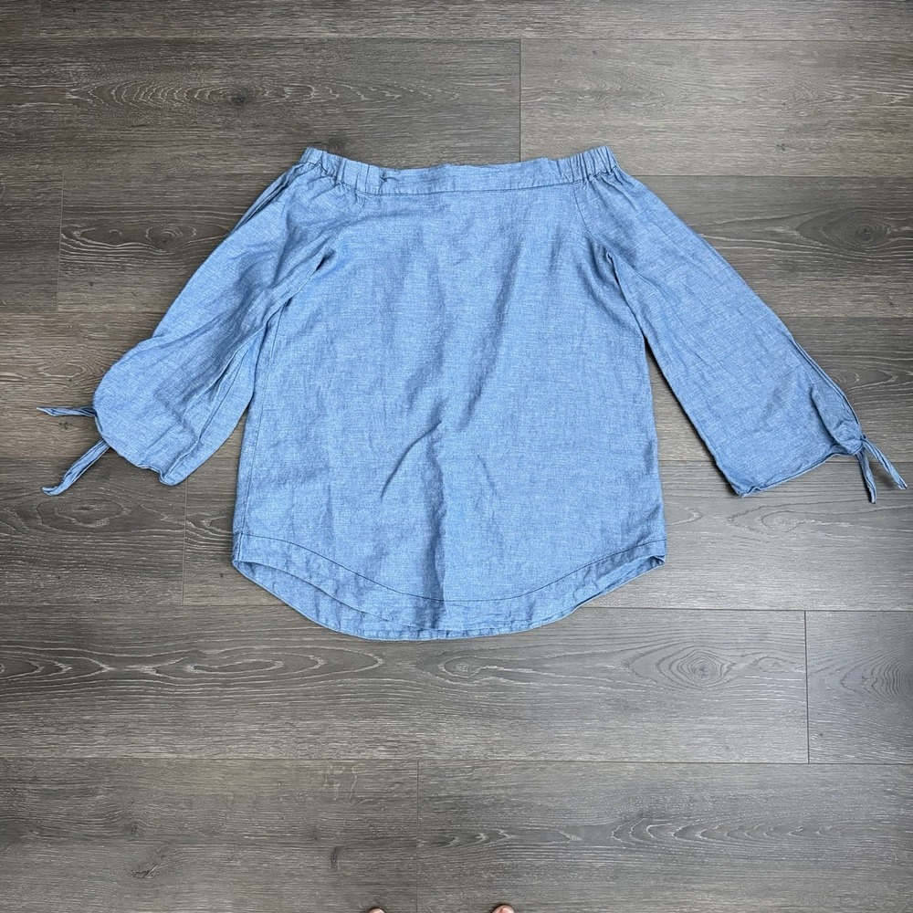 Free People Top Womens XS Chambray Denim Off Shoulder‎ Tunic Western Boho Hippie